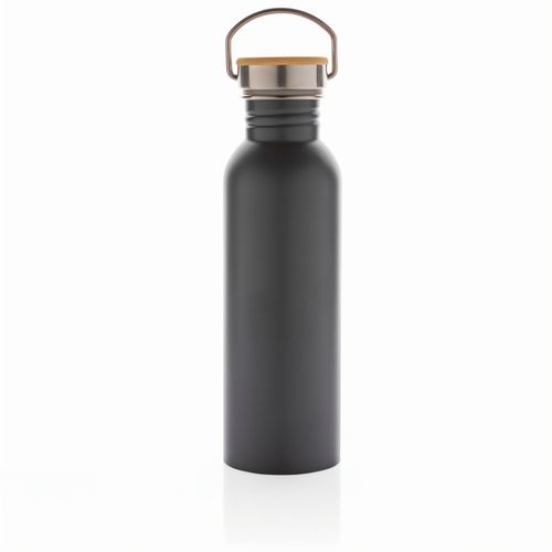 Moderne Stainless-Steel Flasche mit Bambusdeckel (Art.-Nr. CA027861) - Eine Trinkflasche, die durch ihre...
