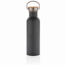Moderne Stainless-Steel Flasche mit Bambusdeckel (Grau) (Art.-Nr. CA027861)