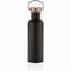 Moderne Stainless-Steel Flasche mit Bambusdeckel (Schwarz) (Art.-Nr. CA295529)