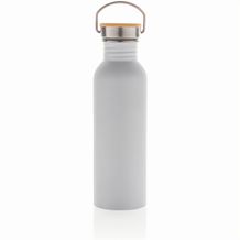 Moderne Stainless-Steel Flasche mit Bambusdeckel (weiß) (Art.-Nr. CA358800)