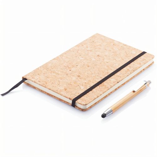 Kork A5 Notizbuch mit Bambus Stift und Stylus (Art.-Nr. CA410711) - ECO Notizbuch aus natürlichem Kork mi...