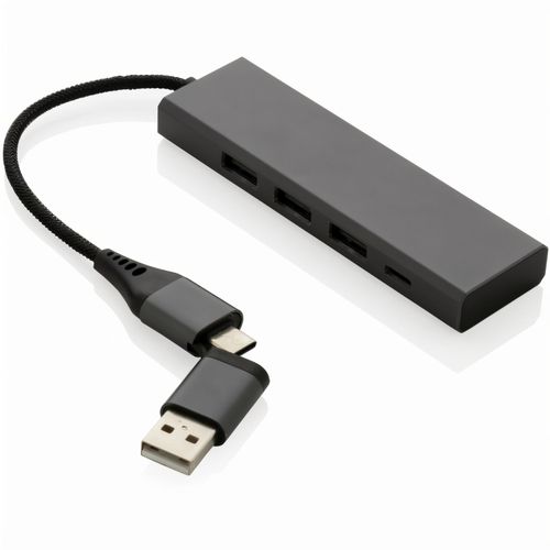 Terra Hub aus RCS recyceltem Aluminium mit 3 USB-Anschlüssen (Art.-Nr. CA437130) - USB-Hub aus Aluminium, hergestellt aus...