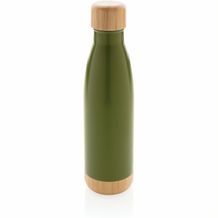 Vakuum Edelstahlfasche mit Deckel und Boden aus Bambus (grün) (Art.-Nr. CA550130)