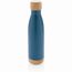 Vakuum Edelstahlfasche mit Deckel und Boden aus Bambus (blau) (Art.-Nr. CA632408)