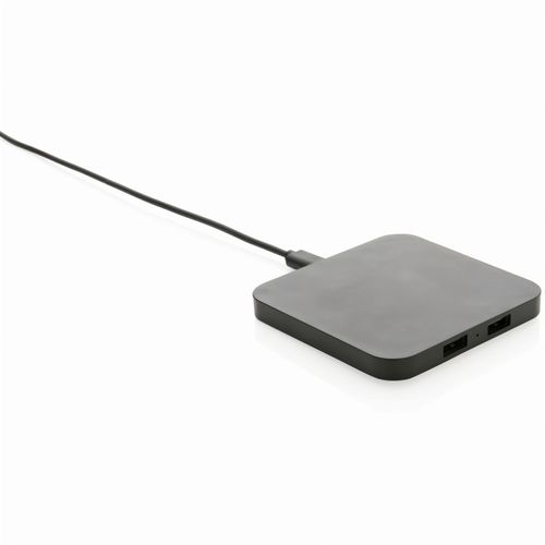 10W Wireless Charger aus RSC recycl. Kunststoff mit Dual-USB (Art.-Nr. CA696460) - 10W-Wireless Charger mit zwei USB-Anschl...