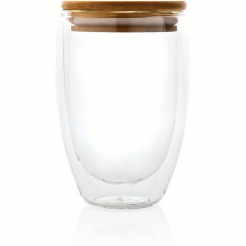 Doppelwandiges Borosilikatglas mit Bambusdeckel 350ml (Art.-Nr. CA746191) - Dieses doppelwandige Borosilikatglas...