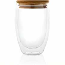 Doppelwandiges Borosilikatglas mit Bambusdeckel 350ml (transparent) (Art.-Nr. CA746191)
