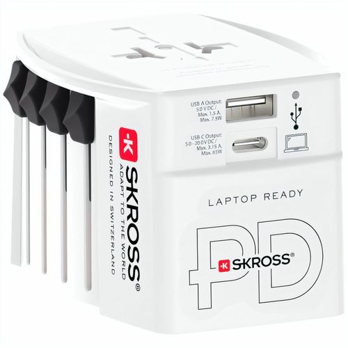 SKROSS World Travel Adapter MUV 65W PD mit USB-C-Kabel (Art.-Nr. CA851216) - 65W-Travel-Adapter mit 1 x USB-C-Anschlu...