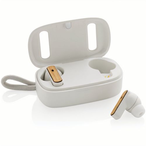TWS-Ohrhörer aus recyceltem RCS-Kunststoff und Bambus (Art.-Nr. CA854943) - True-Wireless-Ohrhörer der nächst...