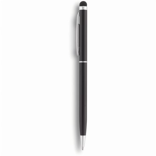 Schlanker Aluminiumkugelschreiber mit Stylus (Art.-Nr. CA952555) - Schwarzschreibender Kugelschreiber aus...