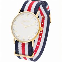 Metalluhr TEXSTYLE FLAT (gold small - NAVY / WHITE / RED) (Art.-Nr. CA695287)