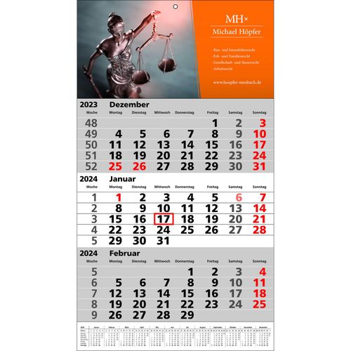 Papierwandkalender Standard 1 plus (Art.-Nr. CA042421) - Papierwandkalender mit 3 Monaten auf...