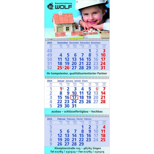 Papierwandkalender Exclusiv 3 (Art.-Nr. CA046358) - Papierwandkalender mit 3 Monaten auf 3...