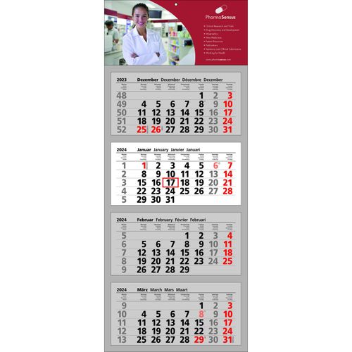 Papierwandkalender Clever 4 (Art.-Nr. CA046783) - Papierwandkalender mit 4 Monaten auf 4...