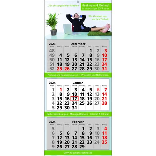 Papierwandkalender Classic 3 (Art.-Nr. CA165287) - Papierwandkalender mit 3 Monaten auf 3...