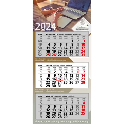 Papierwandkalender Premium 3 (Art.-Nr. CA444366) - Papierwandkalender mit 3 Monaten auf 3...