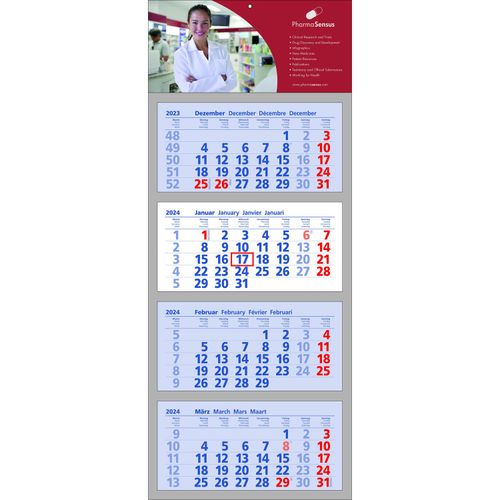 Papierwandkalender Clever 4 (Art.-Nr. CA480205) - Papierwandkalender mit 4 Monaten auf 4...
