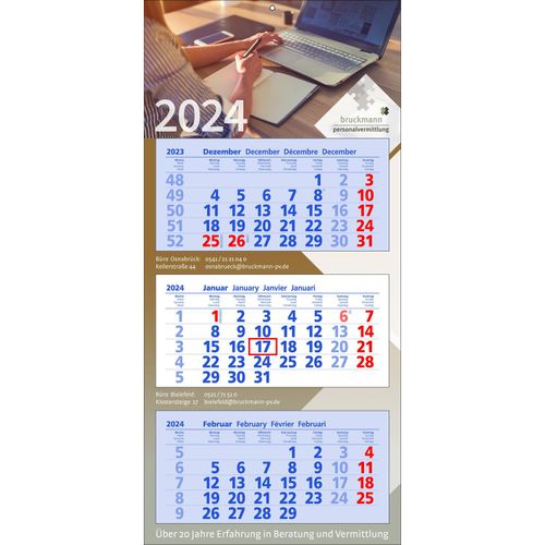 Papierwandkalender Premium 3 (Art.-Nr. CA797430) - Papierwandkalender mit 3 Monaten auf 3...