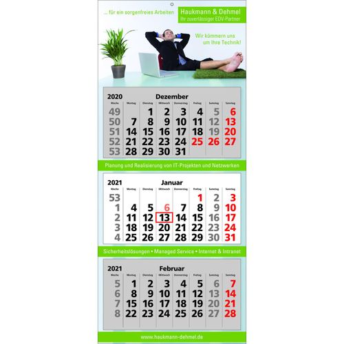 Papierwandkalender Classic 3 (Art.-Nr. CA817549) - Papierwandkalender mit 3 Monaten auf 3...
