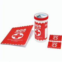 SOS-Info-Dose mit Standardbanderole und Deckaufkleber (weiß / rot) (Art.-Nr. CA043768)