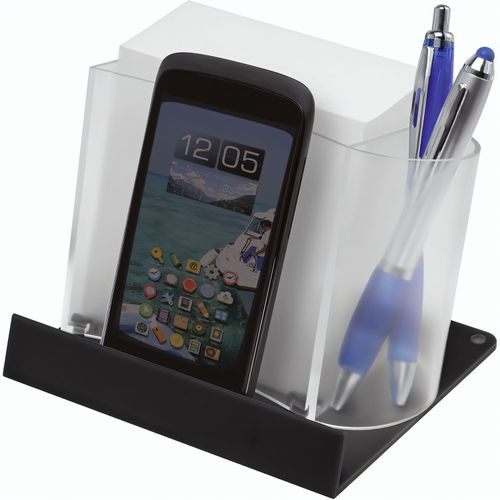 Smartphone-/Tabletständer mit Zettelbox (Art.-Nr. CA278089) - mit integriertem Stifteköcher und weiß...
