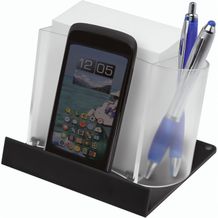 Smartphone-/Tabletständer mit Zettelbox (gefrostet glasklar / schwarz) (Art.-Nr. CA278089)