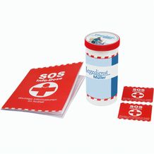 SOS-Info-Dose individuelle Banderole und Deckelaufkleber (weiß / rot) (Art.-Nr. CA505018)