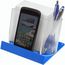 Smartphone-/Tabletständer mit Zettelbox (gefrostet glasklar / blau) (Art.-Nr. CA727037)