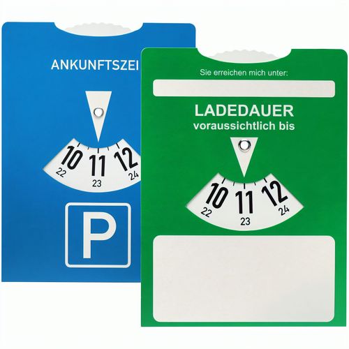 Kartonparkscheibe mit Ladedaueranzeige für Elektroautos (Art.-Nr. CA971305) - Vorderseite entspricht deutscher § 4...