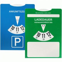 Kartonparkscheibe mit Ladedaueranzeige für Elektroautos (grün / blau) (Art.-Nr. CA971305)