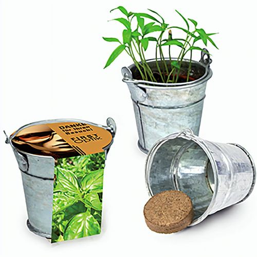 Pflanzeimerchen mit Samen - Basilikum (Art.-Nr. CA111126) - Im verzinkten Metalleimerchen befindet...
