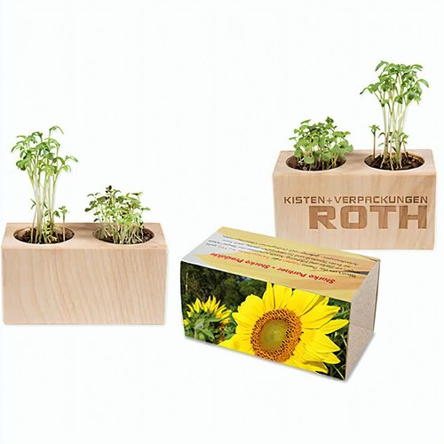 Pflanz-Holz 2er Set mit Samen - Sonnenblume (Art.-Nr. CA255209) - Mehr Platz für Blumen, Kräuter und die...