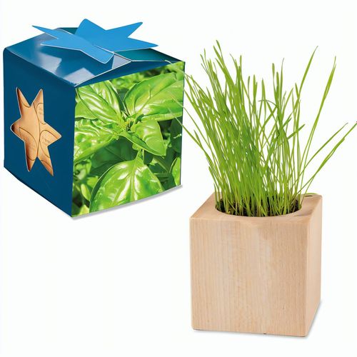 Pflanz-Holz Maxi Star-Box mit Samen - Basilikum, 2 Seiten gelasert (Art.-Nr. CA273257) - Der Würfel aus hellem, europäisch...