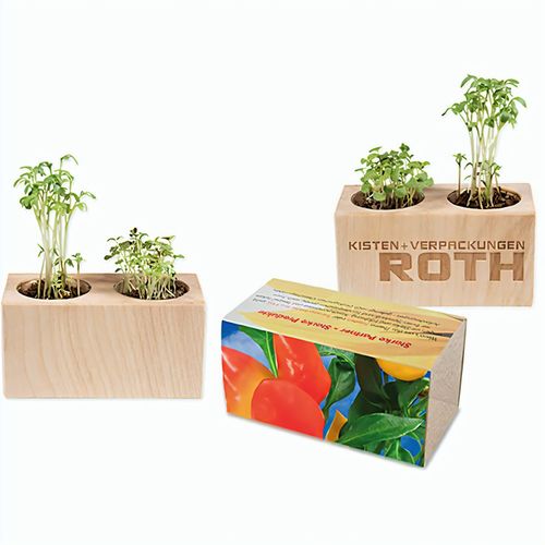 Pflanz-Holz 2er Set mit Samen - Gewürzpaprika, 2 Seiten gelasert (Art.-Nr. CA418694) - Mehr Platz für Blumen, Kräuter und die...
