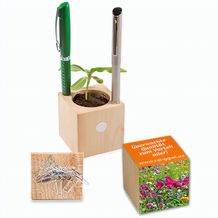 Pflanz-Holz Büro mit Samen - Sommerblumenmischung, 2 Seiten gelasert (individuell) (Art.-Nr. CA433561)