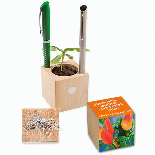 Pflanz-Holz Büro mit Samen - Gewürzpaprika, 1 Seite gelasert (Art.-Nr. CA461681) - Ein maximales Naturerlebnis bietet der...