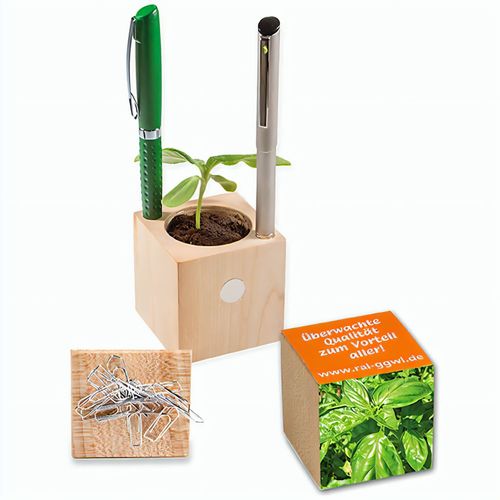 Pflanz-Holz Büro mit Samen - Basilikum, 1 Seite gelasert (Art.-Nr. CA597603) - Ein maximales Naturerlebnis bietet der...