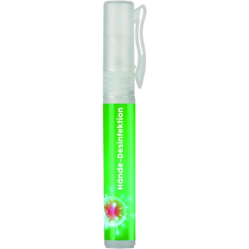 7 ml Spray mit Hand-Desinfektionsspray inkl. 4c Etikett (Art.-Nr. CA203194) - Praktischer, transparenter Kunststoff-Sp...