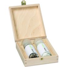 Holzbox mit süßen "Mini" Mühlen 2er Set (braun/transparent) (Art.-Nr. CA438208)