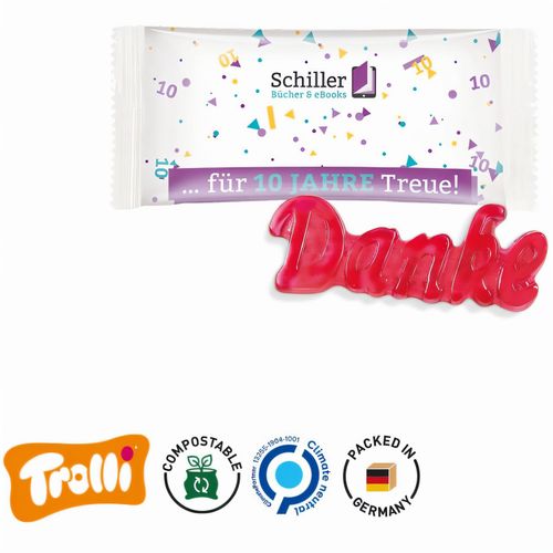 Trolli Fruchtgummi "Danke" (Art.-Nr. CA104099) - Flowpack aus weißer, kompostierbare...