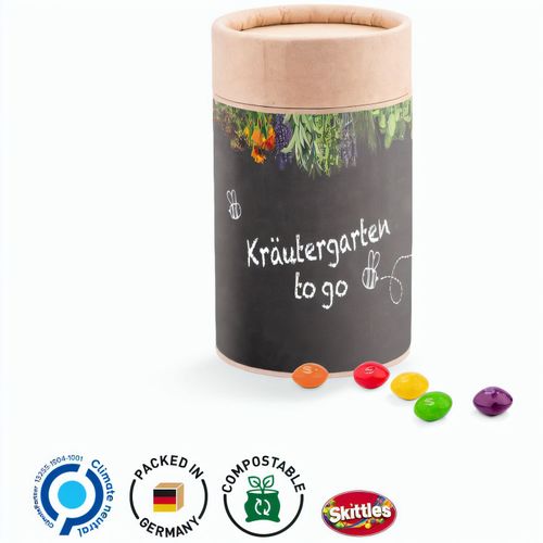 Papierdose Eco Midi mit Skittles Kaubonbon (Art.-Nr. CA138189) - Papierdose Eco Midi biologisch abbaubar,...
