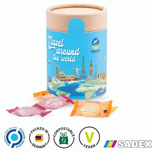 Papierdose Eco Maxi mit Sadex Traubenzucker, bunt gemischt (Art.-Nr. CA157984) - Papierdose Eco Maxi biologisch abbaubar,...