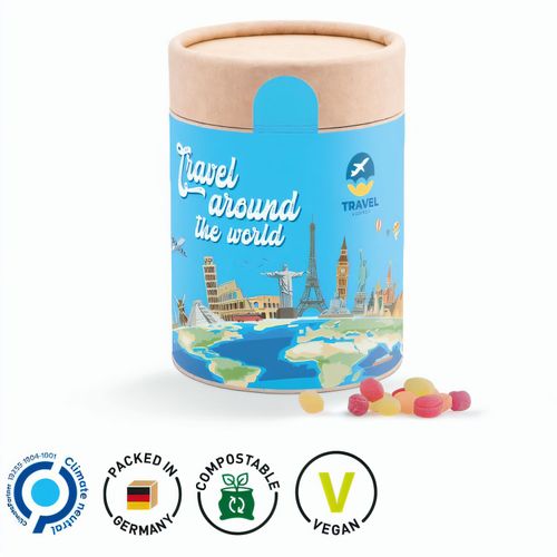 Papierdose Eco Maxi mit Micro-Bonbons Frucht Mix (Art.-Nr. CA160828) - Papierdose Eco Maxi biologisch abbaubar,...