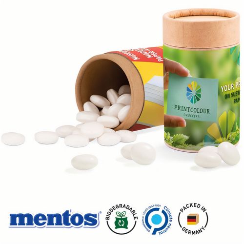 Papierdose Eco Midi mit Mentos Kaudragee Mint (Art.-Nr. CA235336) - Papierdose Eco Midi biologisch abbaubar,...