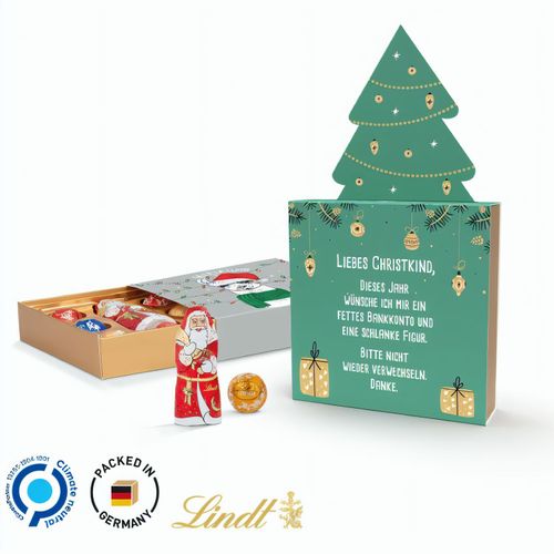 Lindt Präsent im Werbeschuber "Tannenbaum", Kleine Kostbarkeiten Santa (Art.-Nr. CA242944) - Lindt Mischung Weihnachten im Weihnachts...