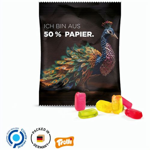 Minitüte, 10 g, Folie weiß mit 50% Papieranteil, Trolli Fruchtgummi Handy, 10% Fruchtsaft (Art.-Nr. CA316098) - Trolli Fruchtgummi in Tüte aus weiß...