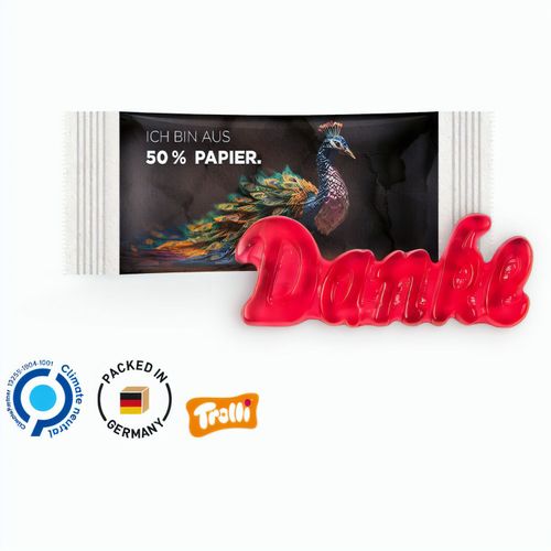 Trolli Fruchtgummi "Danke", Folie mit 50% Papieranteil, weiß (Art.-Nr. CA351775) - Flowpack aus weißer Folie mit 50% Papie...