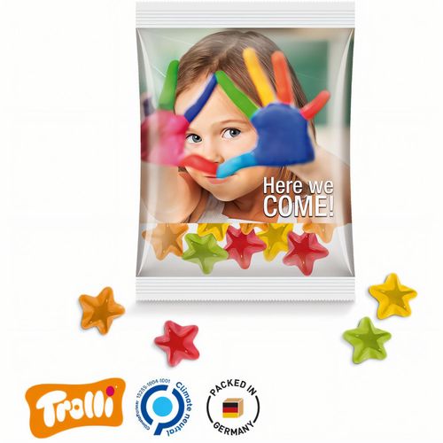 Maxitüte, 50 g, Folie transparent, Trolli Fruchtgummi Sterne, 10% Fruchtsaft (Art.-Nr. CA422972) - Trolli Fruchtgummi in Tüte aus transpar...