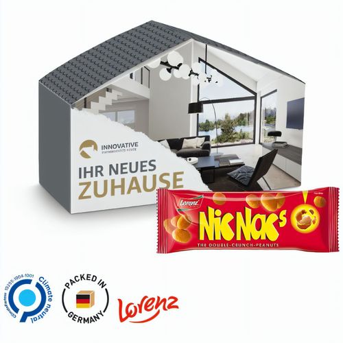 Haus Präsent, Lorenz Nic Nac's Erdnüsse (Art.-Nr. CA508414) - Haus Verpackung aus weißem Karton...