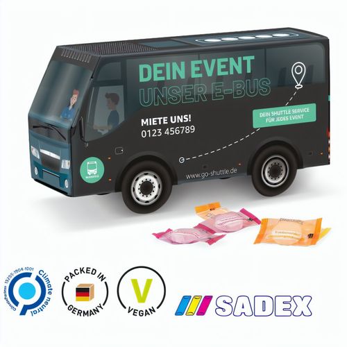 Bus Präsent, Sadex Traubenzucker (Art.-Nr. CA585491) - Bus Verpackung aus weißem Karton, indiv...